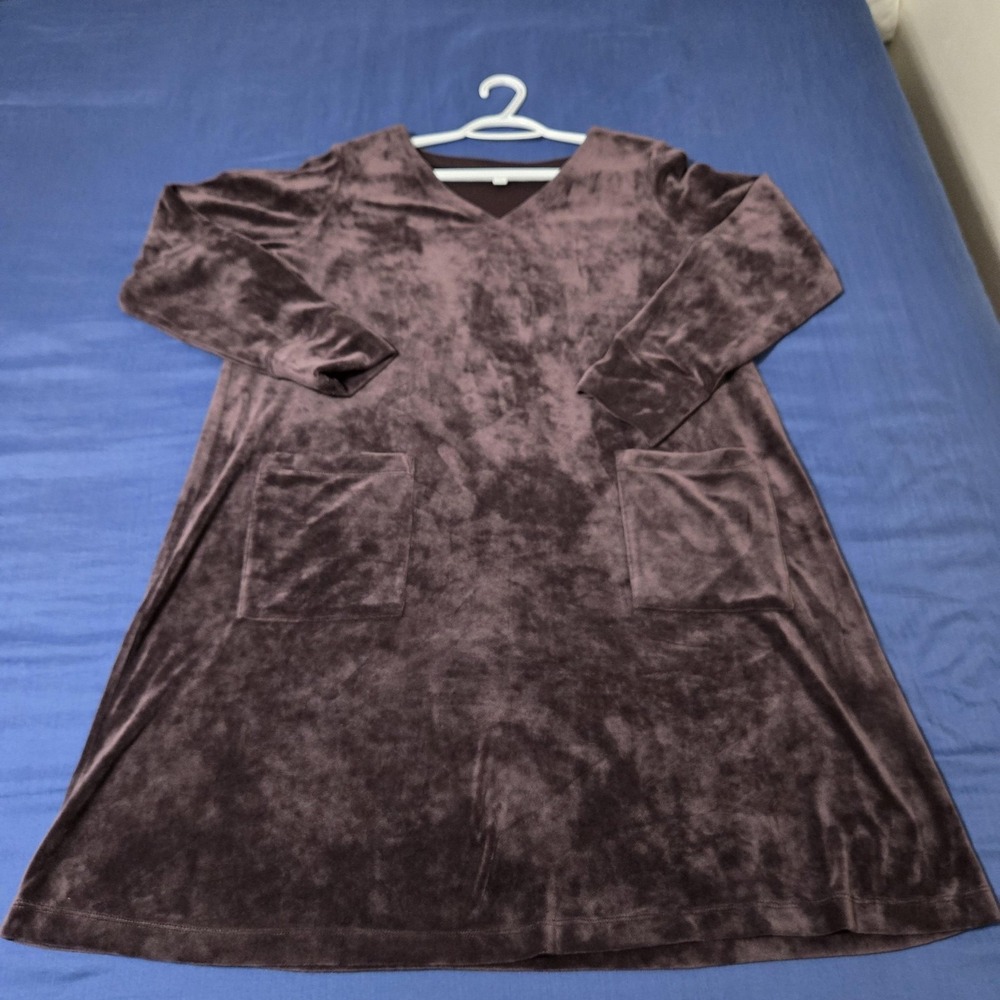 Pure Jill Dress‎ Womens L Petite Purple Velour Swing Knee Length Pockets Casual